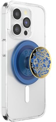 PopSockets Phone Grip for MagSafe with Kickstand, Magnetic Stand, Swappable Top, Secure Hold for iPhone MagSafe Cases, Phone & Tablet Grip - Enamel Lace Blue Vermeer