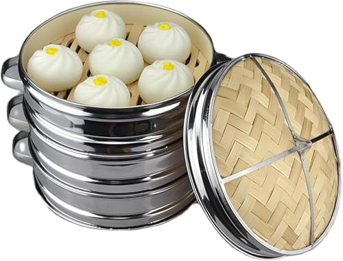 Food Steamer For Cooking Steel Dim Sum Steamer Dumpling Steamer 1 Set Steamer Bamboo Grid Pot Pot Dim Sum Basket Steamer Basket(Size:20cm)