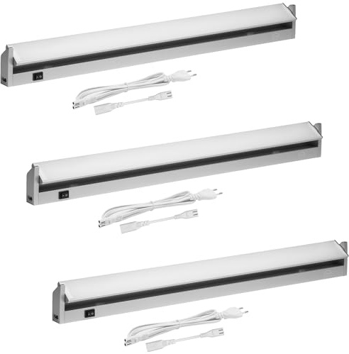 Oktaplex 3er Set Rota Aluminium Unterbauleuchte LED schwenkbar 91cm | 3000K Warmweiß 1615lm 14,6W mit Schalter 230V silber Lichtleiste Küche