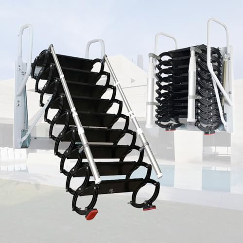 Escalera telescópica para ático montada en la Pared, Escaleras para ático desplegables con reposabrazos, Escaleras de ático de Pared abatibles, Exteriores (Negra, 2.7-3.2m)