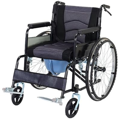 Selbstfahrender Toiletten-Duschrollstuhl, Toilettensitz mit Rollen, Toilettensitz-Rollstuhl mit Klapprahmen; Faltbarer, Leichter, selbstfahrender Rollstuhl für mehr Komfort A,90 * 98 * 69cm