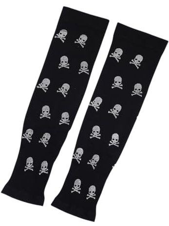 DINSOAVR Ärmel, fingerlose Handschuhe für Radfahren, Halloween, Arm mit Totenkopf-Muster, fingerlose Fäustlinge, dehnbarer Fahrradarm, Schwarz , One size