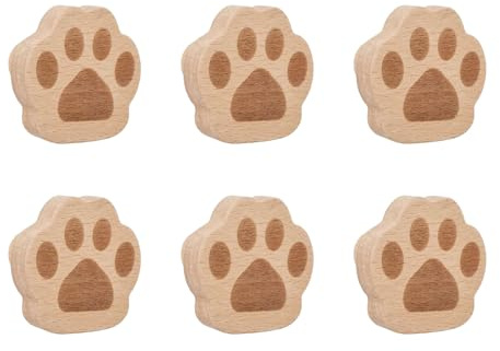 MOROBOR Schubladenknöpfe mit Katzenpfotenabdruck, 6 Stück, aus Holz, Einloch, einzigartige dekorative Möbelknöpfe aus Holz mit Schrauben und Erweiterungsrohr