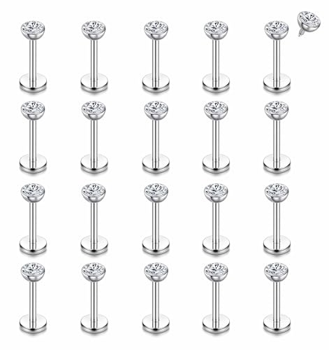 CASSIECA 21 Pièces Piercings Labret Levre Tragus Helix Conch Nez Chirurgical Acier Inoxydable 3mm Boule CZ Bijoux 6/8/10mm