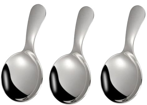 3 Pcs Stainless Steel Short Handle Spoons,Mini Short Handle Spoon, Condiment Tea Coffee Scoop Sugar Spice Spoon for Kitchen,Small Scoop Round Head Coffee Bean Spoons