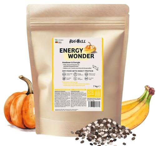 BugBell 7kg EnergyWonder Premium Trockenfutter mit Insekten | High Energy Hundefutter trocken für Ausdauer & Energie – mit L-Carnitin, Weißdorn, Kürbis und Chiasamen