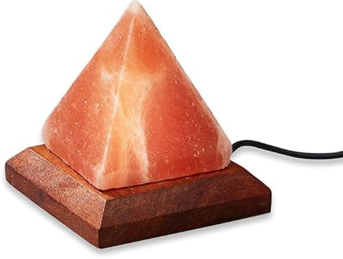 Natural 100% Prime Quality Himalayan Crystal Rock Salt Lamp Wooden Base Calming Atmosphere Night Lamp Pure Pink Handcrafted Table Lamps (USB Pyramid Lamp)