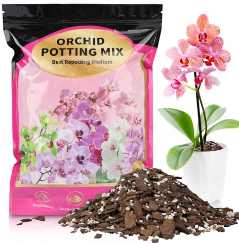 GOTVUGE Orchideen-Pflanzsubstrat 4L, bestehend aus Orchideenrinde und Perlit, ideal für Einpflanzen, Umtopfen, Gute Drainage, Luftzirkulation und Wurzelbelüftung
