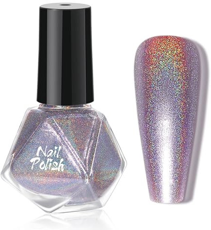 Holografischer Laser Nagellack - 8ml Schnelltrocknend Glitzernagellack Shimmer Glitter Nail Polish - Shining Nail Art Holographic Nagellack Ohne UV Lampe für Strahlendes Nageldesign (Lila)