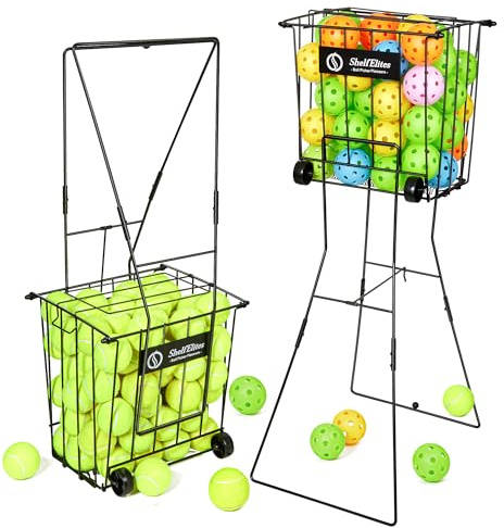ShelfElites Tennis Ball Hopper, Portable Tennis Ball Holder with Handle for Court, Practice & Training (Large)