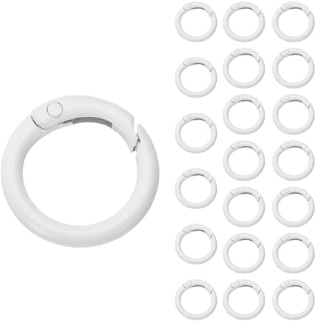 QUARKZMAN 24Pz Anelli a Molla a Grilletto, 0.6 Clip a Scatto Rotonda Piccola Anelli Metallici Multifunzionali Saldati per Campeggio Cintura per Cani Artigianato Fai da Te, Bianco
