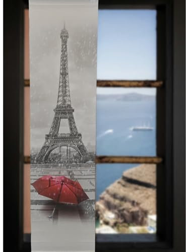 BB-Toy-Trades Schiebevorhang Vorhang Gardine Fensterschal Flächenvorhang Schiebegardine Weiss mit Motiv Grau, Rot 60 x 245 cm Paris Eifelturm