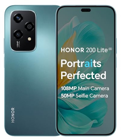 HONOR 200 Lite, Unlocked, 5G Smartphone, 8GB+256GB, 6,7” Anti-Drop AMOLED Display, 108MP Triple Rear Camera, 50MP Front Camera, Dual SIM, Android 14, Cyan (Renewed)