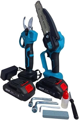 Kit Per Potatura Mini Sega Elettrica Forbici da Potatura Portatili Trancia Rami Motosega Con Lama 6 Cesoie Elettriche Taglio 28 mm 2 Batterie da 48V Confezione Valigetta e Accessori Professionale