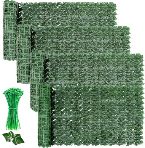Lot de 4 panneaux de clôture en lierre artificiel de 3 x 1 m avec treillis et décoration de jardin - Rouleau de haie artificielle pour mur extérieur