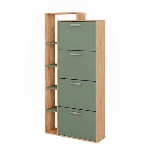 Vicco Scarpiera Orlando, Goldkraft rovere/verde, 80 x 166.1 cm con 4 scomparti, per la conservazione e l’organizzazione delle scarpe nell’ingresso