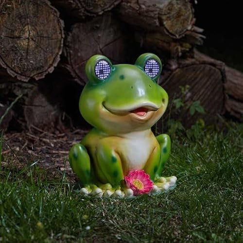 Garden Mile Frog Solar Garden Ornament, Large Waterproof Frog Figurine with Solar Powered LED Lights up Eyes Statue for Unique Gardening Presents, Garden, Balcony, Patio Decor