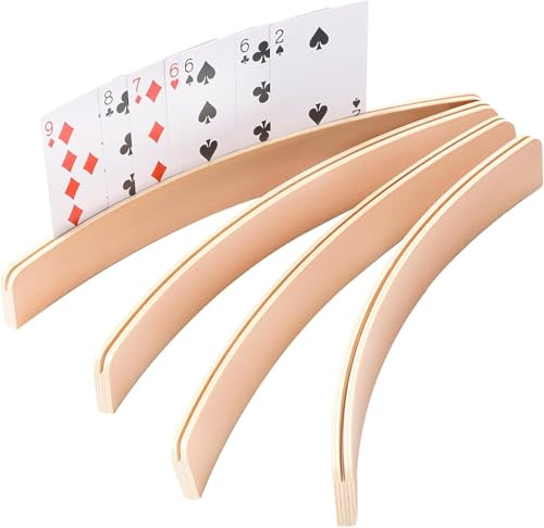 Qodiacl 4 Stück Kartenhalter für Kinder Spielkartenhalter aus Holz Freisprech Spielkartenständer für Kinder Erwachsen Senioren, 33 x 3,5cm