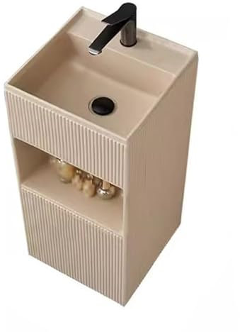 CAFIEDR Lavandino da Bagno con piedistallo, lavabo da Terra, lavabo da Bagno con piedistallo in Pietra di Quarzo, lavabo a Colonna Quadrata con Contenitore, lavabo con piedistall(caffè al Latte)