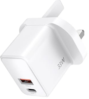 TECKNET 33W Fast Charger USB C,2-Port USB-C&USB-A USB Charger Plug UK Compatible with Samsung Galaxy S25/S24/S23/S22/S21& More[PPS Certified],iPhone 16/15/14 to 8,iPad Air/mini/pro,Pixel,HUAWEI