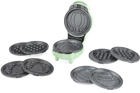 Giles & Posner Mini-Waffeleisen – 5-in-1 Antihaftbeschichtete Abnehmbare Kochplatten, Kreieren Sie Waffeln für Feiern, Weihnachten, Valentinstag, Halloween, Ostern, Cool-Touch, Leichte Reinigung