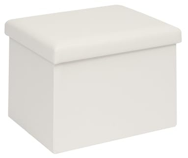 Bonlife Klappbarer Aufbewahrungshocker aus Kunstleder, Rechteckige Sitzbank mit Stauraum, für Wohnzimmer, Flur, Schlafzimmer, 42x32x32 cm, Creme