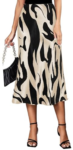 Koerye Gonna Lunga Satin Estiva Casual Donna Gonna Avvolgente Raso Seta Vita Alta Midi Elegante Elastica Solida Colore Abiti Khaki Nero,L