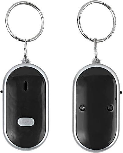 Whistle Key Finder, Beeping Keyfinder fob that makes noise, Voice Control Keychain Key chain Locator for Lost Keys, Smart Item Locator, Anti Lost Alarm LED Sound Keychain With And Flash Light (Black)