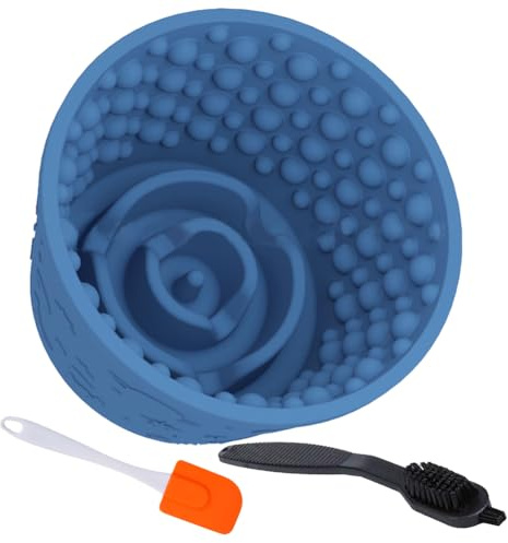 Dog Lick Bowl with Brush Scraper,Anxiety Relief Non-Slip Treat Dispenser,Durable Anti-Choking Enrichment Slow Feeder Licking Bowl for Medium Large Breed,Freezable BPA Free Silicone Dishwasher Safe