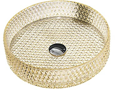 Rundes 40 cm Waschbecken aus gehärtetem Glas, 10,5 cm tief, Kristall-Aufsatzwaschbecken, stilvolles zylindrisches Design für moderne Badezimmer und leicht zu reinigen