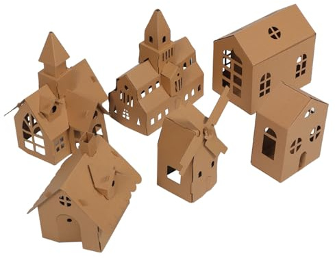 Uonlytech 6 pezzi Casette Cartone per Fai da Te Kit Casa Miniatura da Colorare e Gioco Educativo per Natale Creatività e Apprendimento Familiare