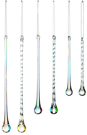 Iridescent Teardrop Glass Icicles – Set of 6 Christmas Tree Decorations, 15–25 cm – Spiral & Smooth Designs