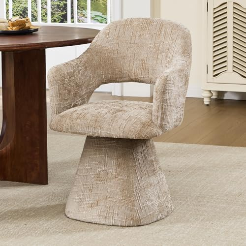 Ya-Home Esszimmersthl drehbar gepolsterter Küchenstuhl mit Armlehnen Drehstuhl Esszimmer Polsterstuhl mit Ausschnitt-Lehne, 1 Stück, Chenille, Beige