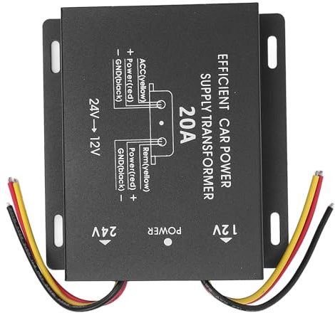 Generic 24V to 12V Voltage Converter, Stable Output Capacity Excellent Heat -Dissipation Car Voltage Reducer Battle -resistant Memory Function for SUVs (20A)