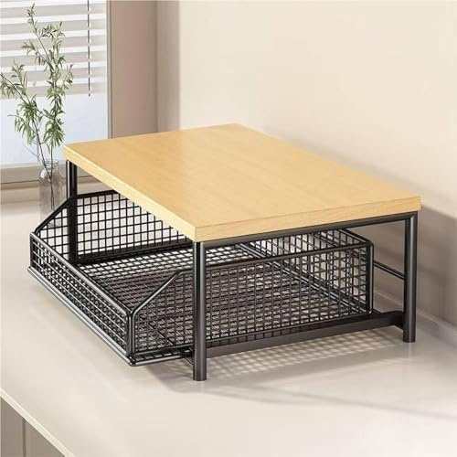 Carro de Cocina de Dos Niveles Organizador para máquina de café con cajones deslizantes Estante de Almacenamiento para encimera Soporte para microondas de Oficina en casa(Black,A)
