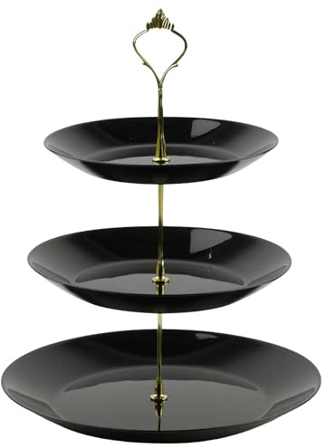 Festa Italia Etagere Glas - 3 Stöckig - Schwarz Etageren - Kuchenständer Cupcake-Halter - Obstetageren - Obst Kekse Süßigkeiten Servierplatte - Gebäck gestuftes Serviertablett für Weihnachten