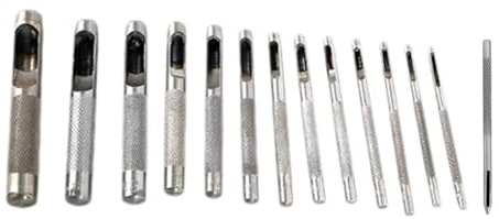 Set di 14 punzoni per cuoio, 1-10 mm, per lavori in pelle, guarnizioni, plastica, gomma e vinile, in acciaio 45#