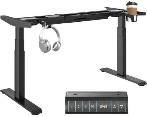 OMERAI Höhenverstellbarer Schreibtisch,Ergonomischer Steh-Sitz tischgestell | 2 Motoren, Elektrische tischgestell höhenverstellbar, 3 Memory-Steuerung mit Sitz-Steh-Erinnerungs, Schwarz, Einfache Montage