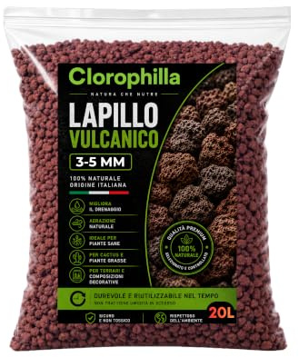 CLOROPHILLA Lapillo vulcanico per piante 3/5 mm, migliora drenaggio e composizione del substrato, Ideale per bonsai, piante Grasse e giardino - Made in Italy (20 LITRI)