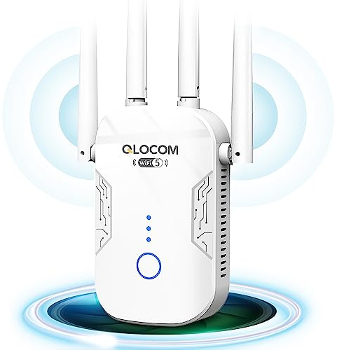 QLOCOM 2026 Nuevo Amplificador Señal WiFi 1200Mbps Repetidor WiFi, Banda Dual 5GHz y 2.4GHz WiFi Booster con WPS, Repetidor WiFi Largo Alcance Compatible con Todos los Routers