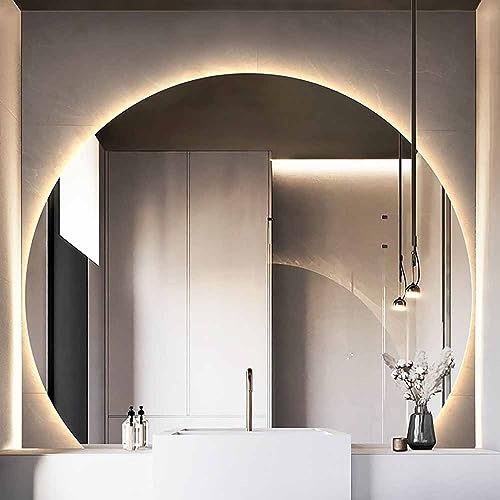 Specchio per trucco illuminato a mezzaluna da 36, specchio da bagno antiappannamento da 40, specchio da trucco moderno con LED dimmerabili da 32, cerchio decorativo retroilluminato a 3 colori (sot