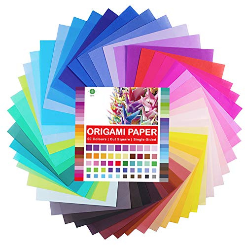 Opret Origami Paper, 100 Sheets 15x15 cm Origami Paper 50 Vivid Colours Single Sided for Arts and Crafts Projects