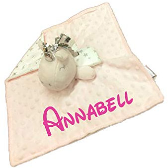 KIDDI-MEDIA Baby Kuscheltuch mit Namen Bestickt (kein Druck) / wunderschöne 3D Motive zur Auswahl - ideal als Schnuffeltuch und Trösterchen (Einhorn/Rosa-Weiss)