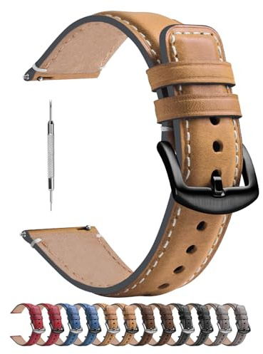 Fullmosa Klockarmband i läder 18 mm 20 mm 22 mm, 7 färger, klassiska klockarmband kompatibla med Samsung Galaxy Watch, Fossil smartklocka, Huawei GT2 armbandsur och mer Ljusbrun + silver 22mm