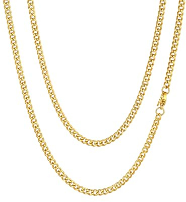 ChainsHouse Cadena 3mm Oro chapada Hombre Collar Cubano de eslabones 55cm