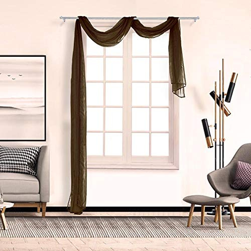 BOYOUTH - Elegante mantovana in voile, tinta unita, trasparente, per decorare la finestra, per decorare la casa, matrimoni, 135 x 400 cm, marrone, 1 pannello