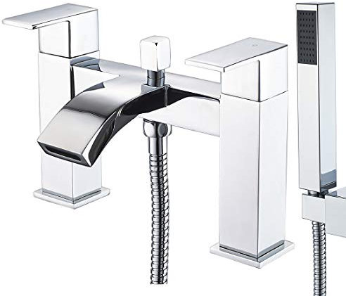 Luckyhome Bath Taps with Shower,Waterfall Bathroom Bathtub Mixer tap Chrome Brass Dual Lever Tap with Handheld Shower Head