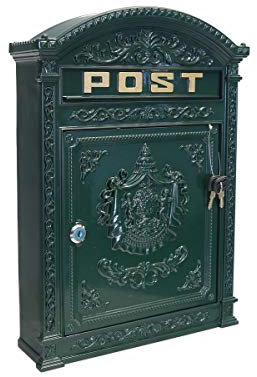 Briefkasten Postkasten Wandbriefkasten antiker Stil aus Aluguss in grün (9088)