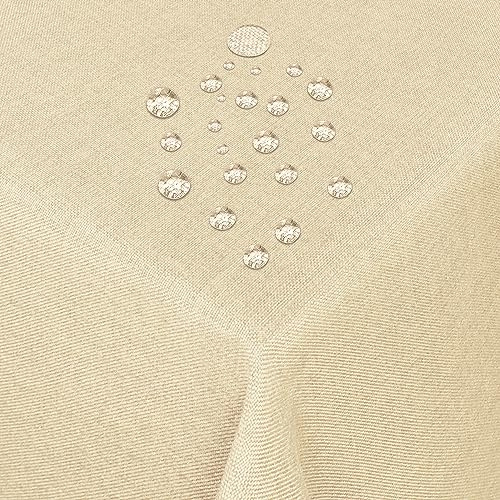 Tischdecke Stoff Damast Leinen-Optik Jacquard mit Fleckschutz oval 140x190 cm Beige