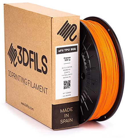 3DFILS - Filamento flexible para impresión 3D eFil TPU 90A: 1.75 mm, 1 Kg, Naranja